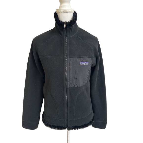 VTG PATAGONIA Jacket Women's S Black Synchilla Windzone Reversible Fleece Small - Picture 1 of 8